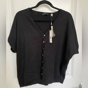 Tahari Black Short Sleeve Button Up Sweater | Size XL